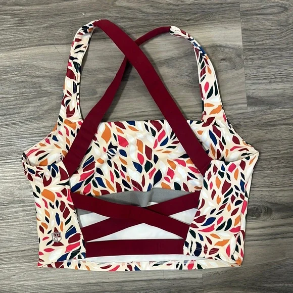 Born Primitive Multicolor Leaf Print Sports Bra with Burgundy Straps - Picture 2 of 2